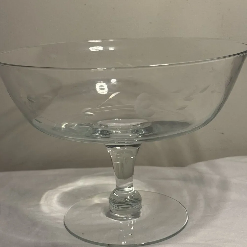 Large Princess House Heritage Pattern Punch Bowl Trifle Bowl Clear Glass Vintage